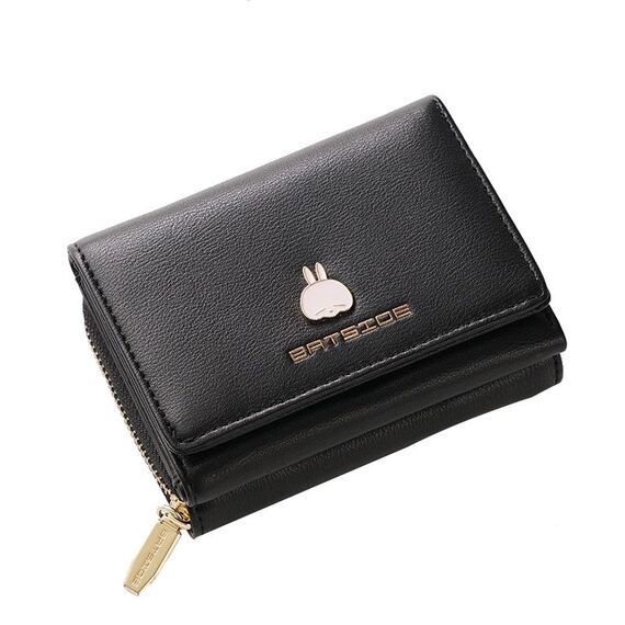 Portafoglio da donna BATSIOE Square Signore TRI-Piegatore multi-funzione Porta carte Zipper Cartoon Coin Borsellino (nero)
