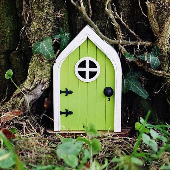 Decorazione dell'albero della porta della fata in miniatura in legno del cortile (porta della finestra (verde))