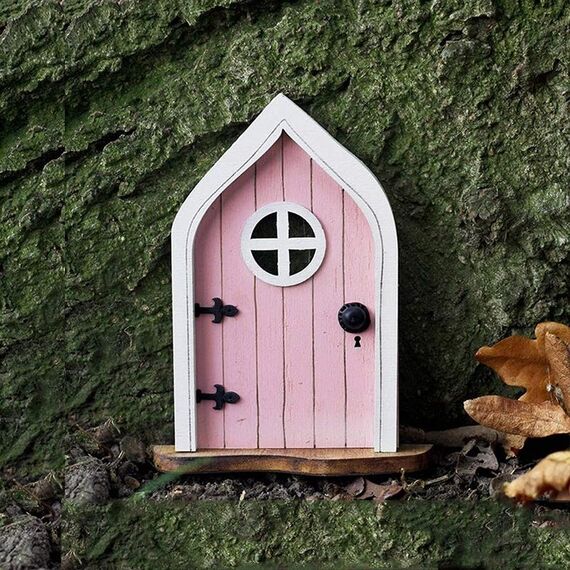 Cortile in legno in miniatura Fairy Dwarf Tree Decorazione dell'albero (porta finestra (rosa))