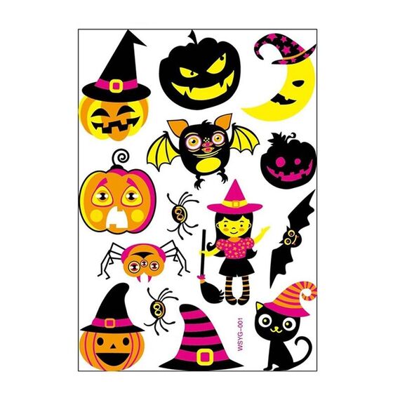 Adesivo per trasferimento d'acqua per bambini fluorescenti di Halloween Adesivo per tatuaggio animale cartone animato (WSYG01)