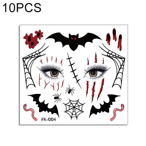 10 PCS Autoadesivi per il trasferimento dell'acqua Bambini Cartoon Cartoon Halloween Adesivi per tatuaggi divertenti Decorazione horror Adesivi facciali (FK-004)