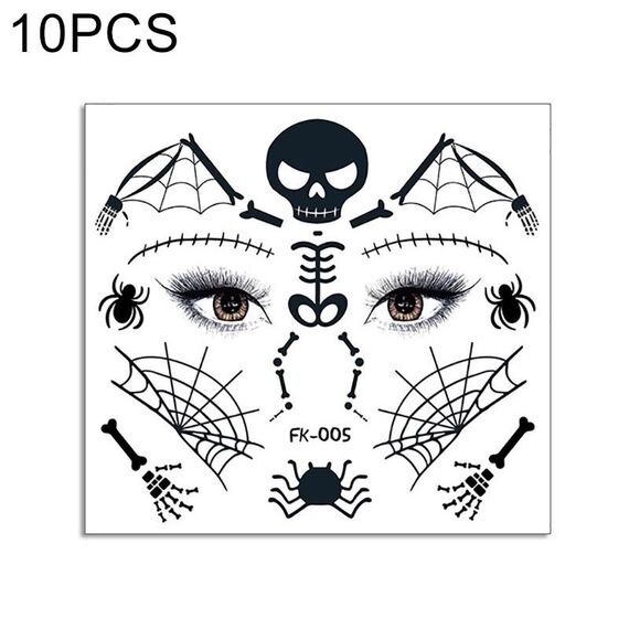 10 PCS Autoadesivi per il trasferimento dell'acqua Bambini Cartoon Halloween Adesivi per tatuaggi divertenti Decorazione horror Adesivi volti (FK-005)