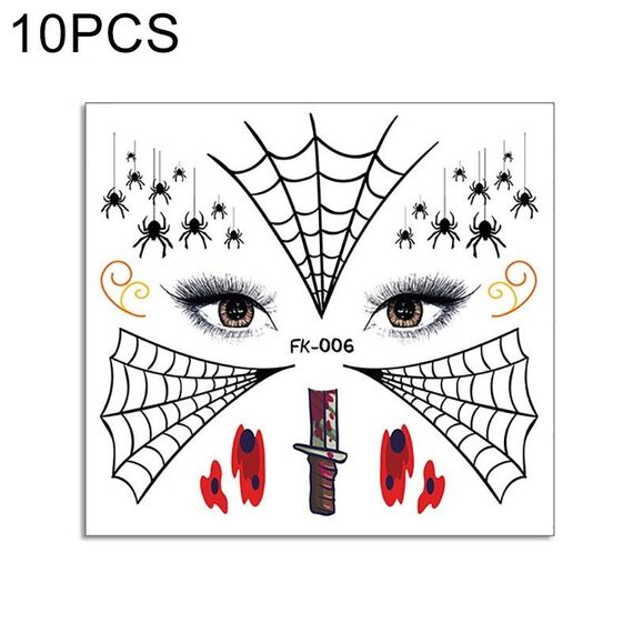 10 pz Adesivi per il trasferimento dell'acqua Bambini Cartoon Cartoon Halloween Adesivi per tatuaggi divertenti Decorazione horror Adesivi facciali (FK-006)