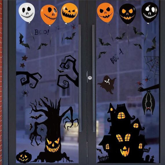 3 Set Adesivi Decorazione di Halloween Lampada di zucca Spider Ghost Adesivi elettrostatici, Stile: BQ040ABCD-50-51