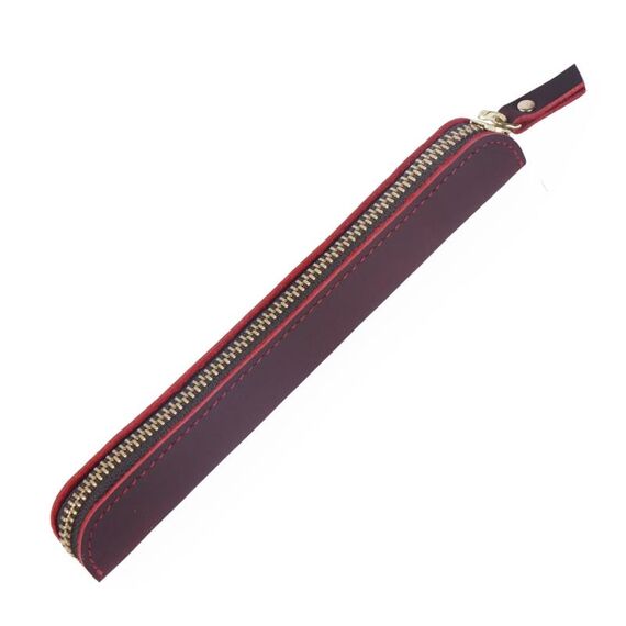 Caso di protezione della penna della penna della cerniera della pelle di cuoio semplice della pelle semplice della pelle di cuoio di cuoio della pelle (rosso del vino)