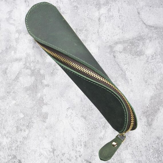 A-T09 S Zipper Crazy Horse in pelle vintage in pelle vintage (inchiostro verde)