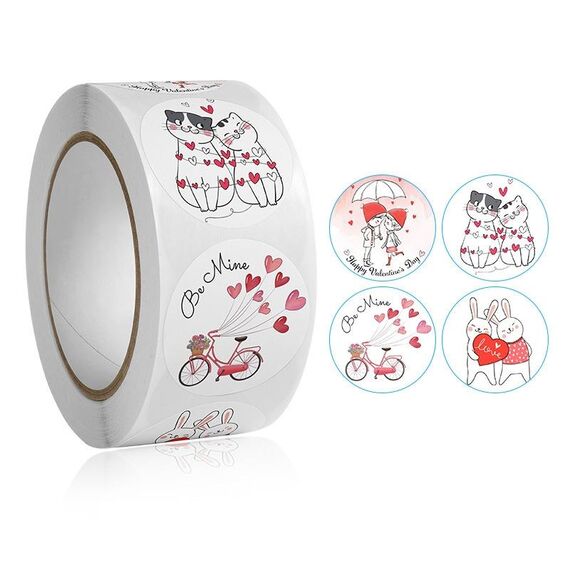 10 PC Roll Pack Valentine Day Heart Love Sticker Etichetta autoadesiva, Dimensioni: 2.5 cm / 1 pollice (K-154)
