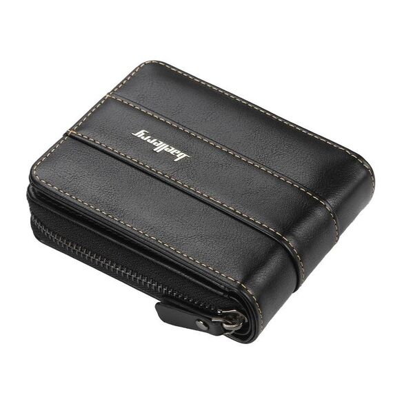 BAELLERRY UOMINI BREVE Portafoglio Birghetto Multi-card Borsa a gettoni TRI-Pieghevole con zip Portafoglio (nero)