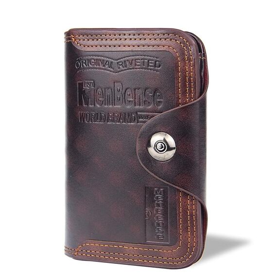 Minbense Breve Moda Tempo libero Magnetico Fibbia Magnetica Grande Capacità 3 Piegabile Portafoglio maschio (Brown Dark)