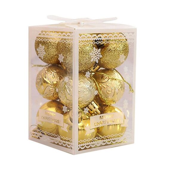 12pcs 4cm Christmas Ball Special Forma + Glitter + set luminoso (oro)