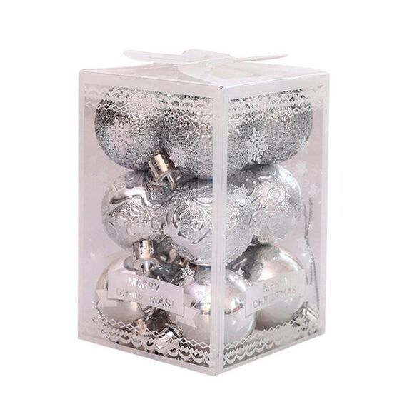 12pcs 4cm Christmas Ball Special Forma + Glitter + set luminoso (argento)