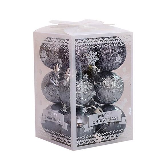 12pcs 4cm Christmas Ball Special Forma + Glitter + set luminoso (grigio)