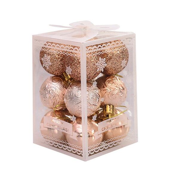 12pcs 4cm Christmas Ball Special Shape + Glitter + Bright Set (Champagne)