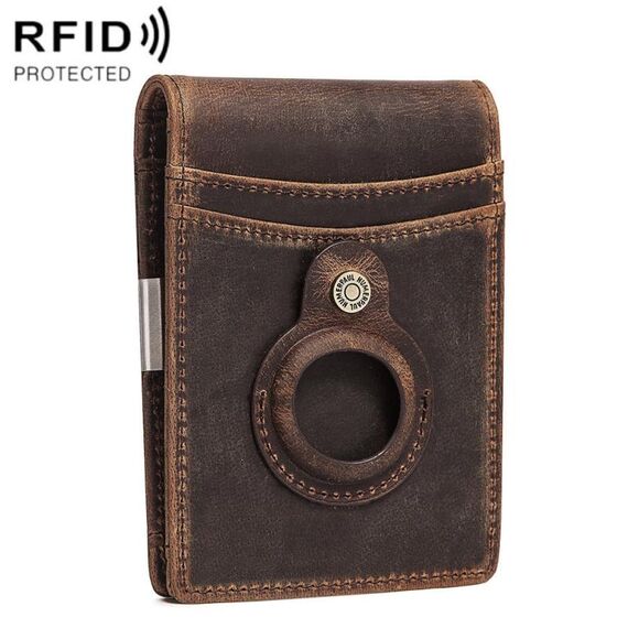 HUMERPAUL BP993 Borsa porta carte tascabile antifurto RFID adatta per AirTag (marrone scuro)
