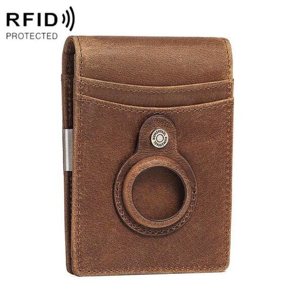 HUMERPAUL BP993 Borsa porta carte tascabile antifurto RFID adatta per AirTag (marrone)
