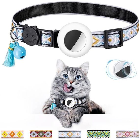 Collare con nappa a campana colorata per animali domestici per tracker Airtag (bianco)