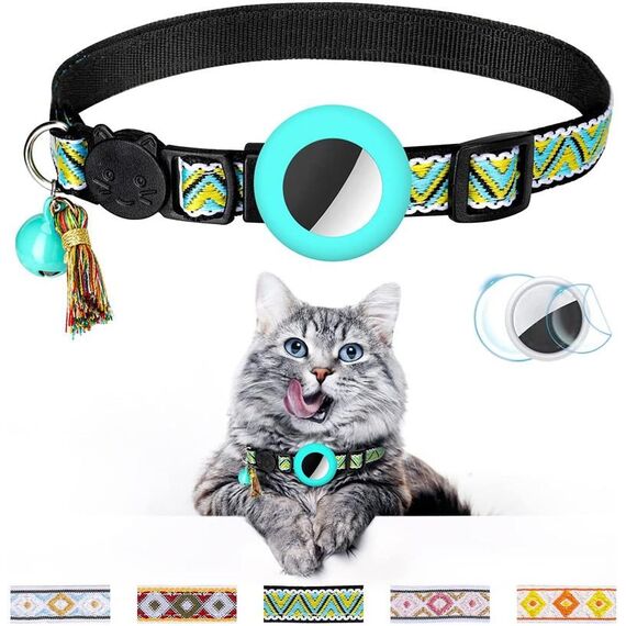 Collare con nappa a campana colorata per animali domestici per tracker Airtag (giallo verde)