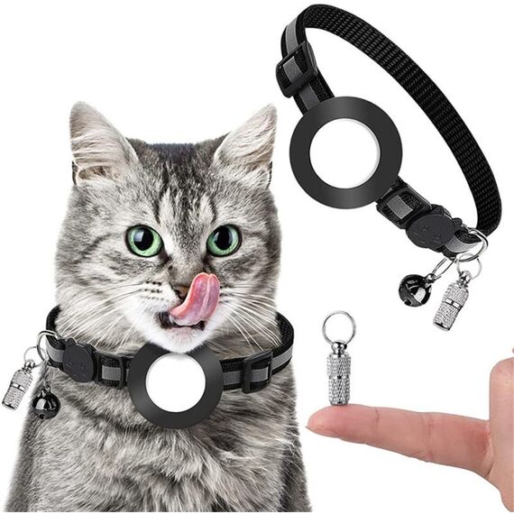 Collare con ciondolo per indirizzo anti-smarrimento per animali domestici con campanello per Airtag (nero)