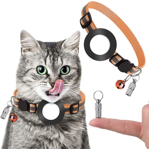 Collare con ciondolo per indirizzo anti-smarrimento per animali domestici con campanello per Airtag (arancione)