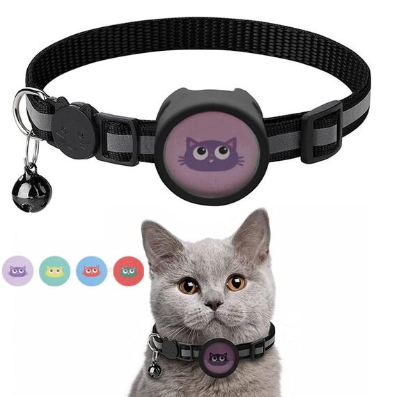 Collare riflettente per animali domestici con campana per AirTag (nero)