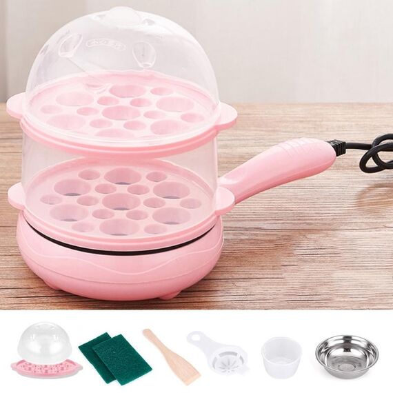 Fornello elettrico per frittata di uova da 350 W Fornello a vapore per padella, spina europea, Stile: Set a doppio strato rosa