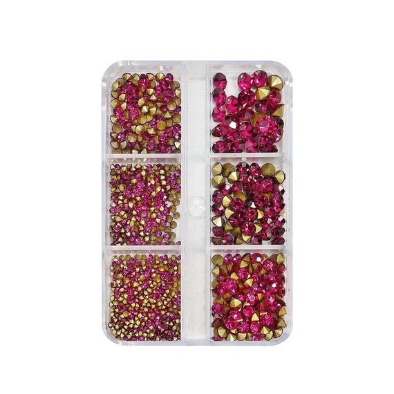 Nail Art 6 Gioielli per unghie con diamanti a punta e griglia, specifica: 05 Rosso porpora