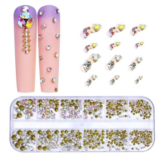 Decorazione per unghie con strass per unghie a forma di fondo piatto a 12 griglia, specifica: 01