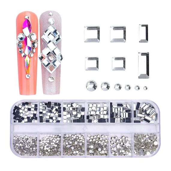 Decorazione per unghie con strass per unghie a forma di fondo piatto a 12 griglia, specifica: 02
