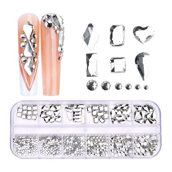 Decorazione per unghie con strass per unghie a forma di fondo piatto a 12 griglia, specifica: 03