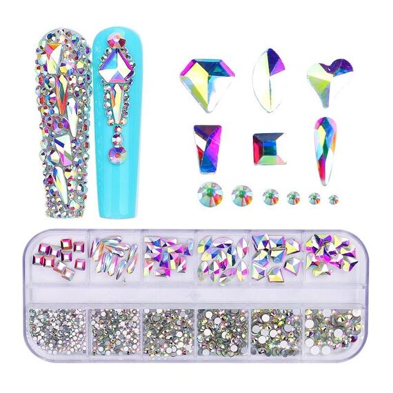 12 decorazioni per unghie con strass per unghie a forma di fondo piatto a griglia, specifica: 04