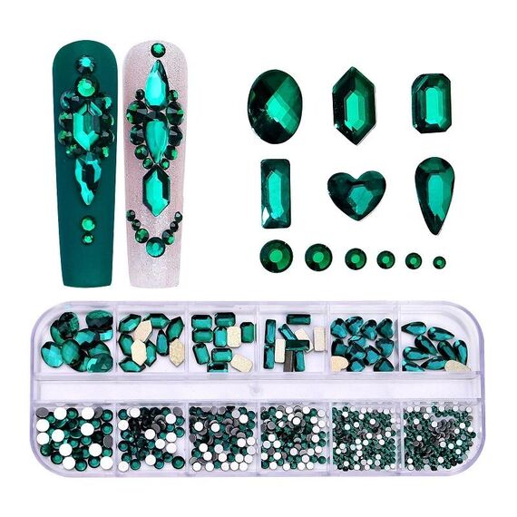 Decorazione per unghie con strass per unghie a forma di fondo piatto a 12 griglia, specifica: 10