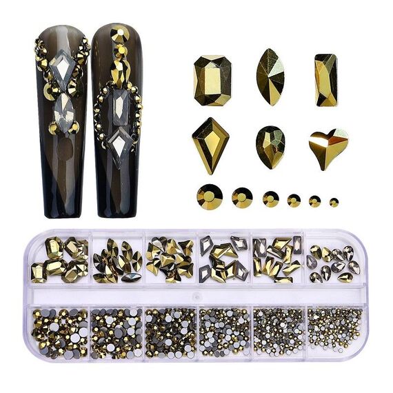 Decorazione per unghie con strass per unghie a forma di fondo piatto a 12 griglia, specifica: 13