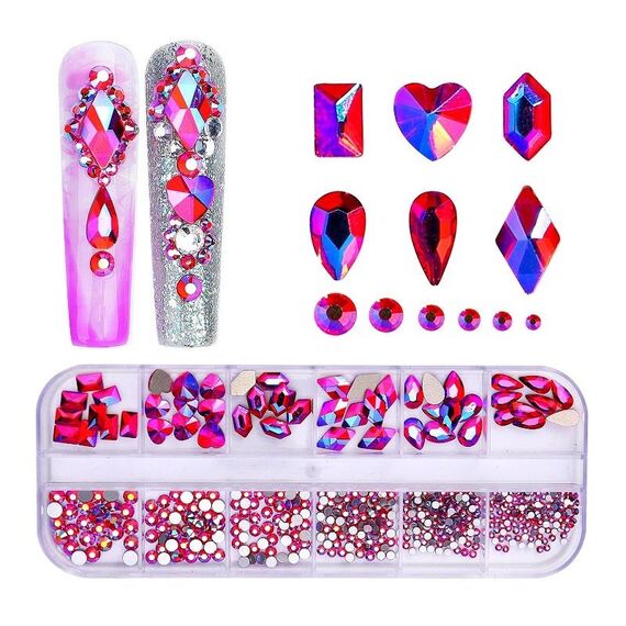 Decorazione per unghie con strass per unghie a forma di fondo piatto a 12 griglia, specifica: 15