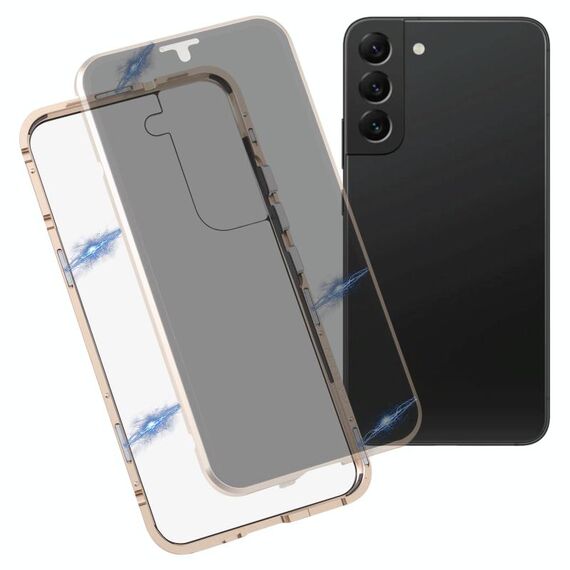 Per Samsung Galaxy S22 5G Custodia in vetro temperato a doppia facciata antid-retro (oro)