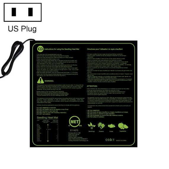 Pad riscaldante per piantina impermeabile 20 x 20 pollici Pad riscaldante a temperatura costante (spina americana 120 V)