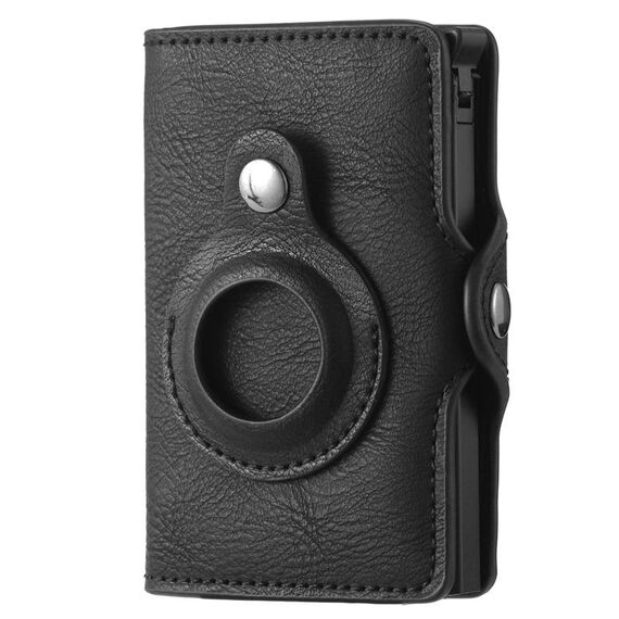 FY2108 Portafoglio Tracker Portacarte in metallo per AirTag, Stile: Retro (Nero)