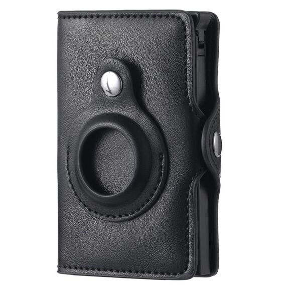 FY2108 Portafoglio Tracker Portacarte in metallo per AirTag, Stile: Crazy Horse (Nero)