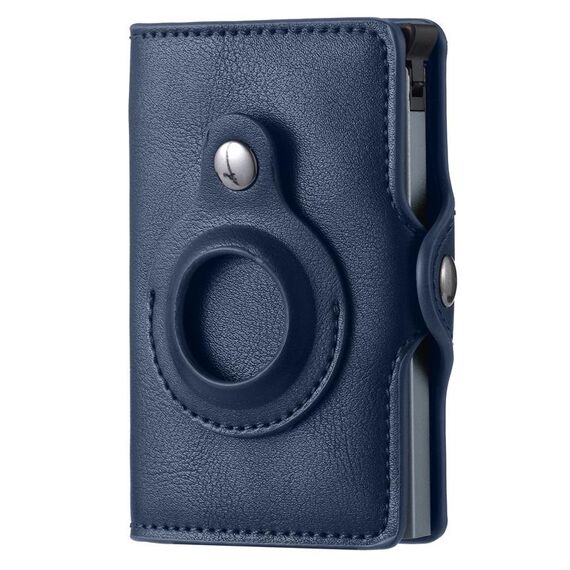 FY2108 Portafoglio Tracker Portacarte in metallo per AirTag, Stile: Crazy Horse (blu)