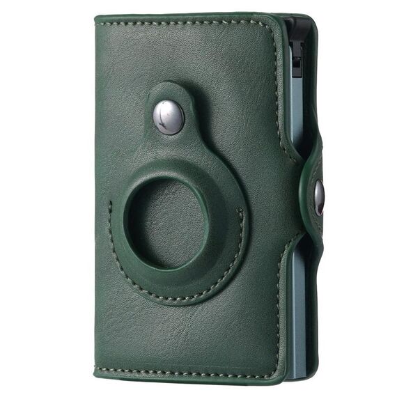 FY2108 Portafoglio Tracker Portacarte in metallo per AirTag, Stile: Crazy Horse (verde)