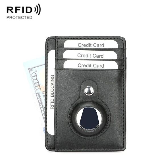 TQ-319 Portacarte in pelle antifurto anti-smarrimento per AirTag, stile: motivo piatto (nero)