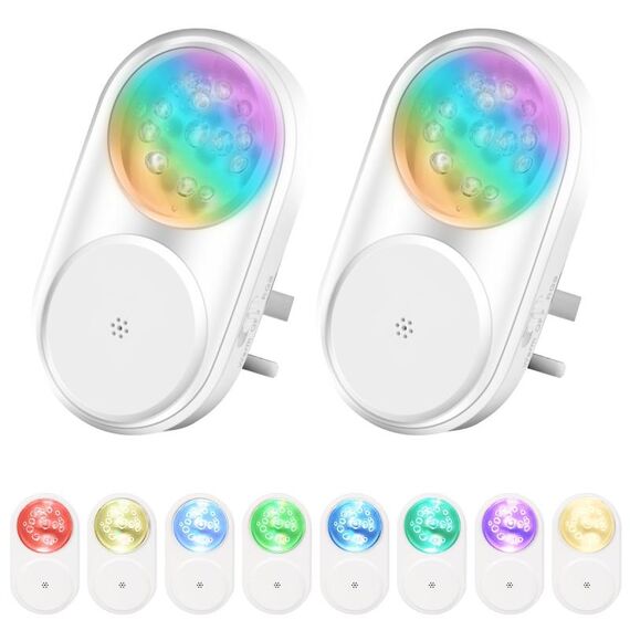 2 PCS Smart LED Light Control Night Light RGB Luce colorata per atmosfera con luce per dormire (spina UK)