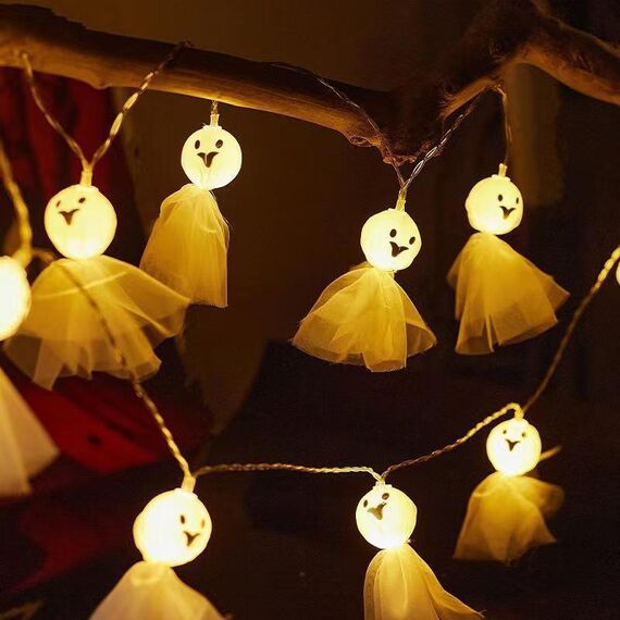 LED Decorazione di Halloween Luminoso Tessuto Fantasma Ornamento Luce della Stringa 3m 20 Luci (Bianco Caldo)