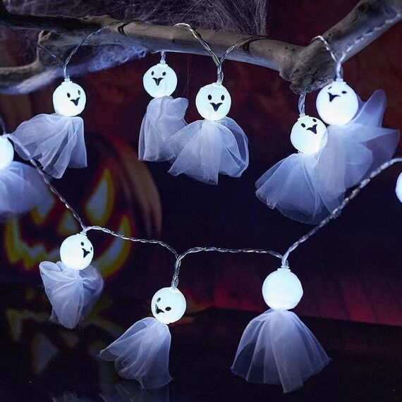 LED Decorazione di Halloween Luminoso Tessuto Fantasma Ornamento String Light 3m 20 Luci (Bianco)