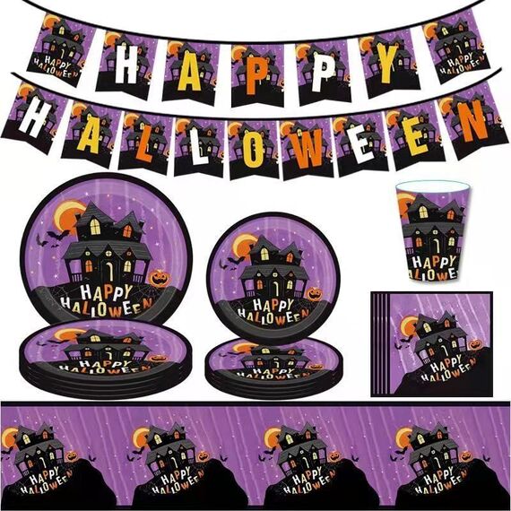 9 in 1 accessori per la disposizione dell'atmosfera del partito del piatto della tazza degli oggetti di scena di Halloween (abito da 10 persone)