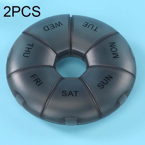 2 pezzi rotondi 7 giorni color arcobaleno portapillole portatile in plastica a sette griglie (nero)