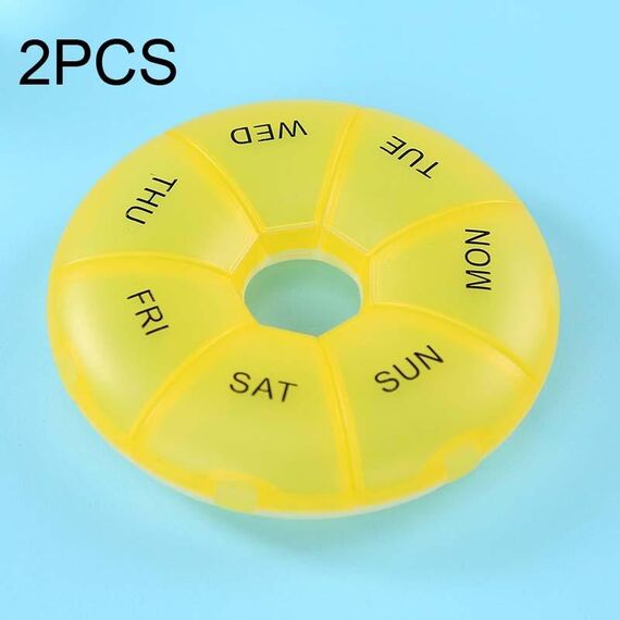 2 pezzi rotondi 7 giorni color arcobaleno portapillole portatile in plastica a sette griglie (giallo chiaro)