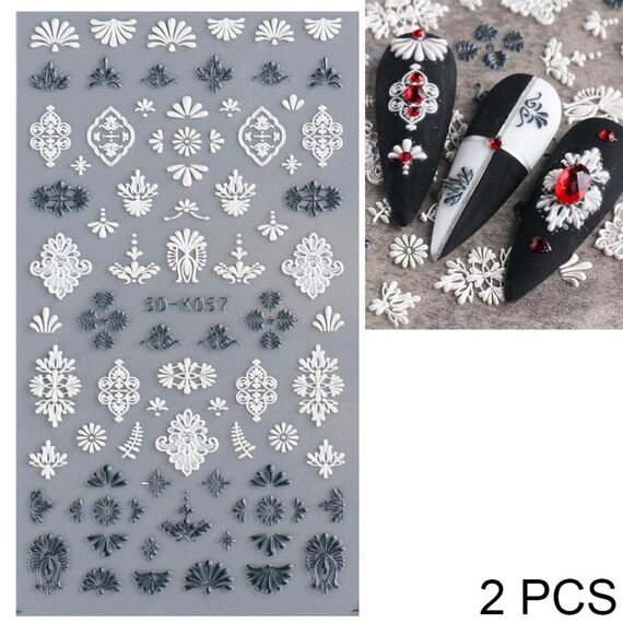 2 PCS 5D Adesivi per unghie in pizzo cavo stereoscopico Nail Art Adesivi in rilievo con fiori 3D (5D-K57)