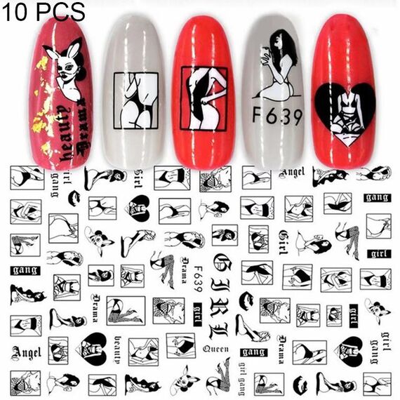 10 PCS Cartoon Heart Letters Personaggio dei fumetti Nail Art Sticker 3D Adesivi per unghie adesivi (F639)