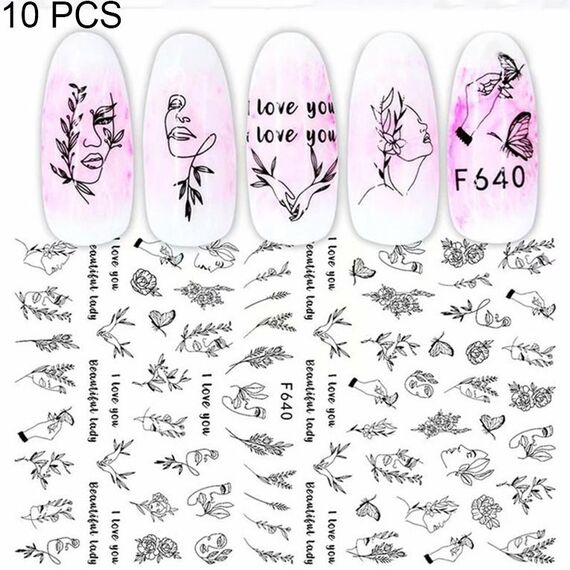 10 PCS Cartoon Heart Letters Personaggio dei fumetti Nail Art Sticker 3D Adesivi per unghie adesivi (F640)