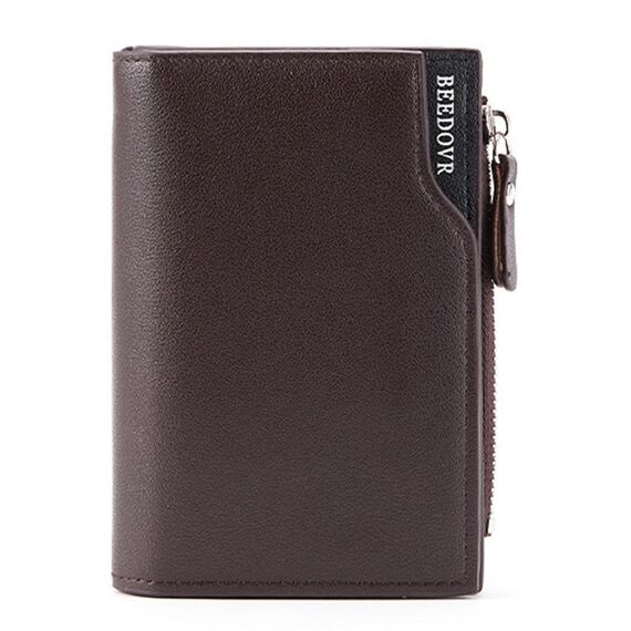 BEEDOVR 9902 Portafoglio corto da uomo Multi-card Zipper ID Bag (marrone)